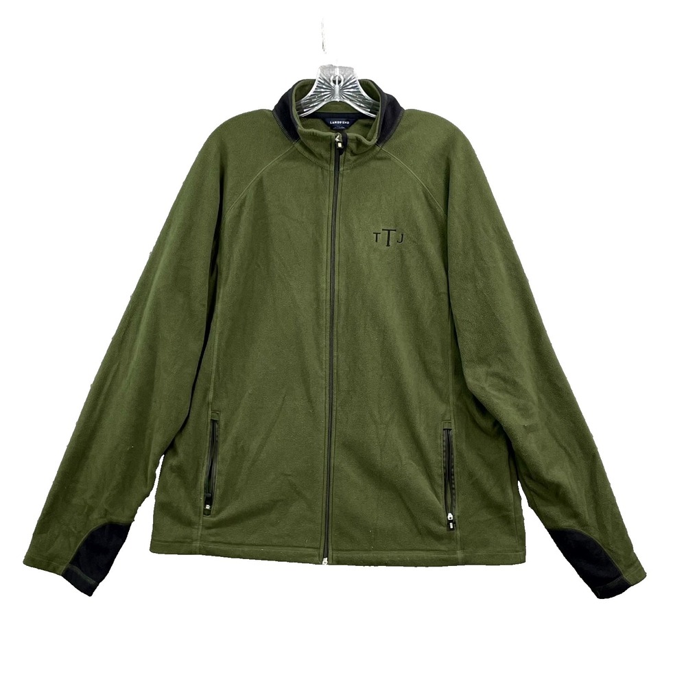 Lands'‎ End Jacket Mens Large Green ThermaCheck Fleece Nanotex Outdoor Gorpcore